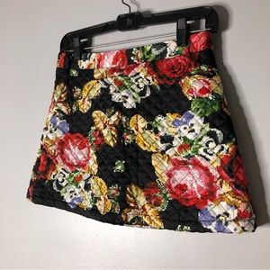 Quilted Pixel Rose Floral Print Skirt